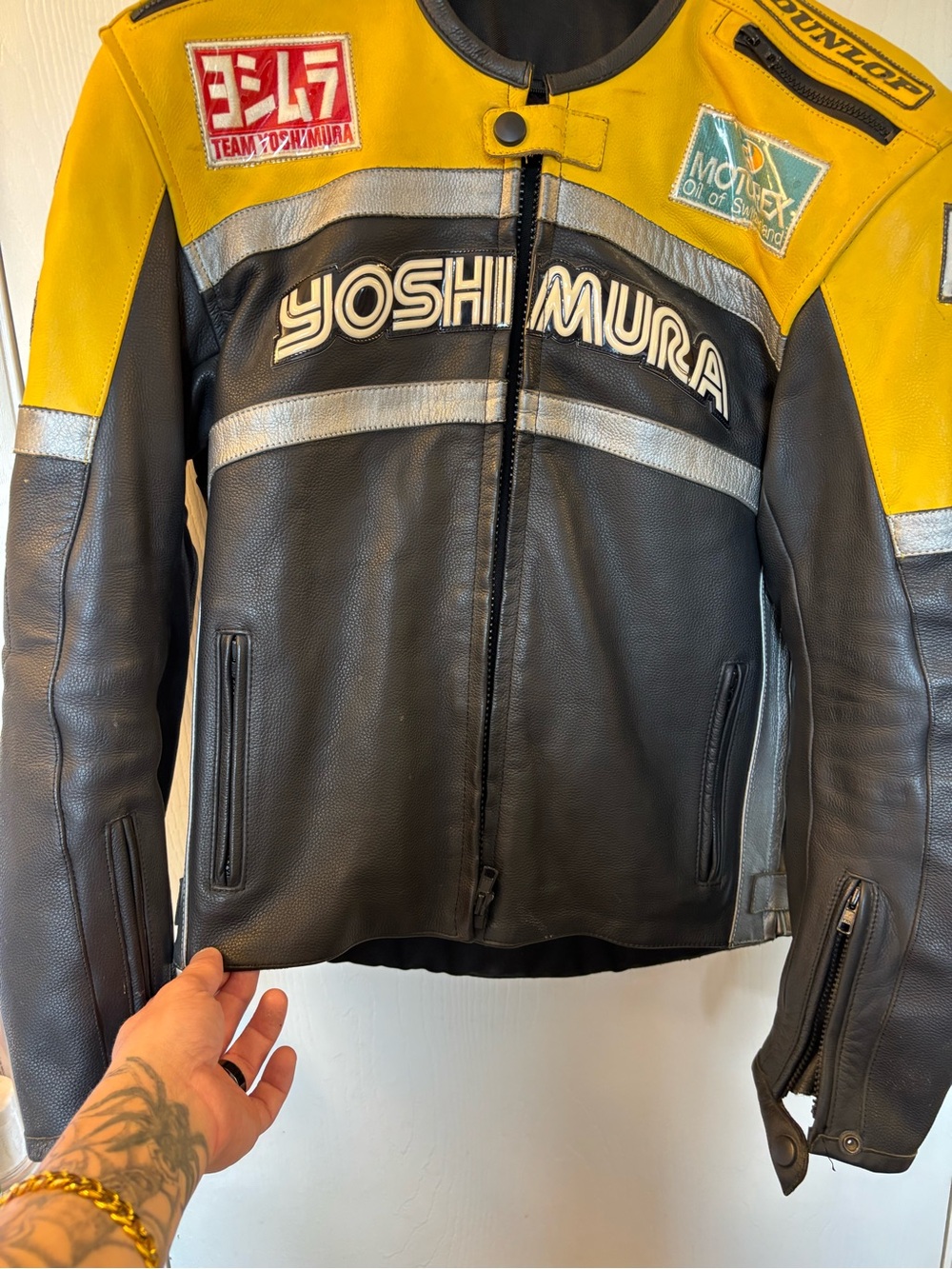 Men’s Black and Yellow Yoshimura leather jacket!